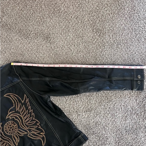 Harley Davidson Leather Motorcycle Jacket w/ Gold Embroidered Angel Wings - Picture 9 of 9